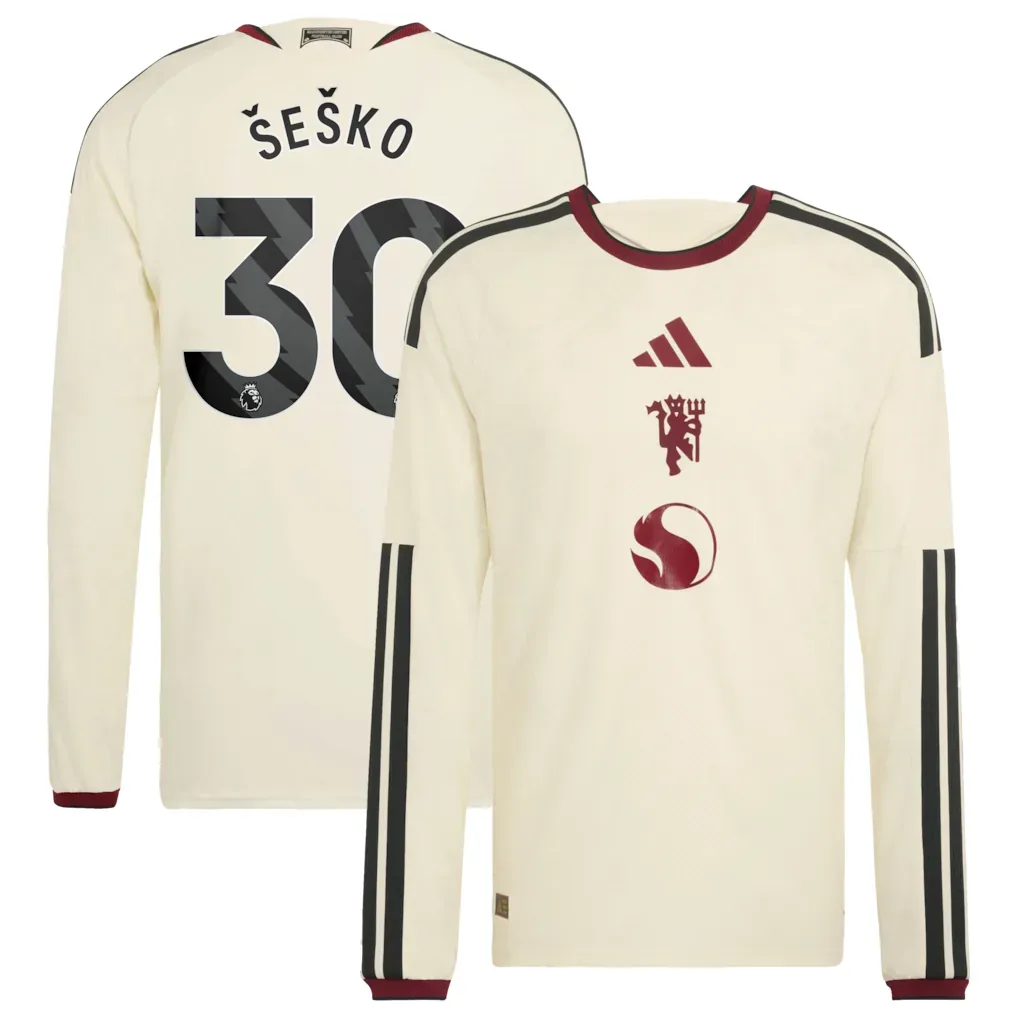 Sesko #30 Manchester United Third Jersey 26/27 – Gray & Yellow – Long Sleeve Authentic
