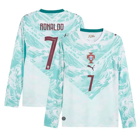 Cristiano Ronaldo #7 Portugal Away Jersey 2026 World Cup – Green – Long Sleeve Kids Kit Set