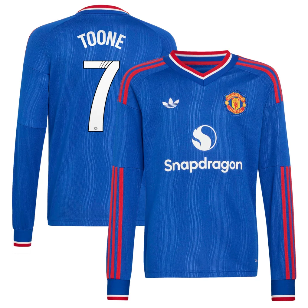 Toone #7 Manchester United Away Jersey 26/27 – Blue – Long Sleeve Kids